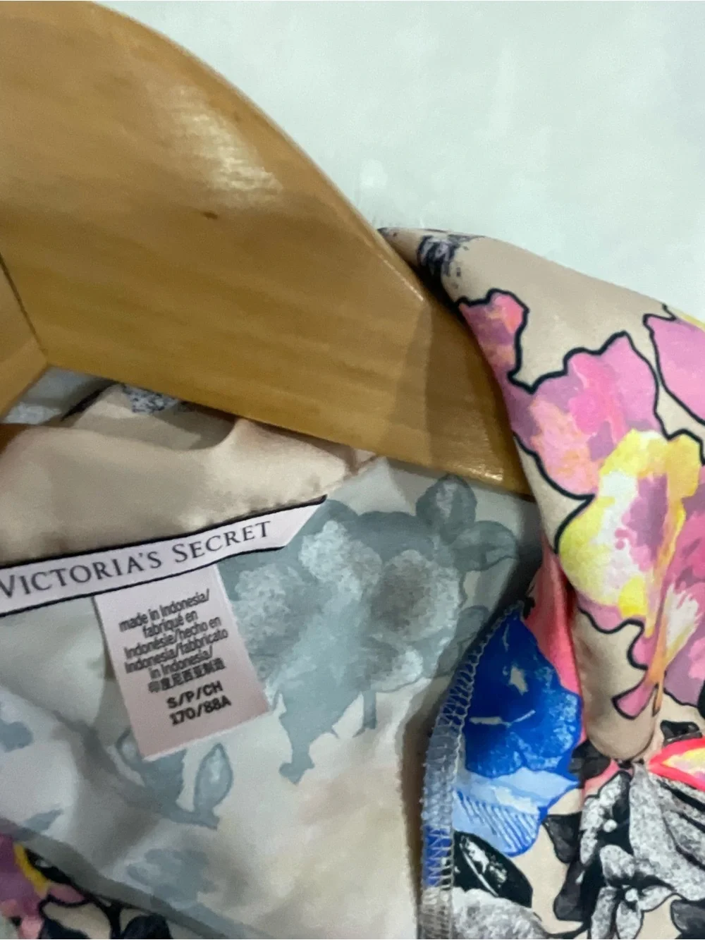 Rare Victoria's Secret Beige Floral Satin Top with Pink and Yellow Accents